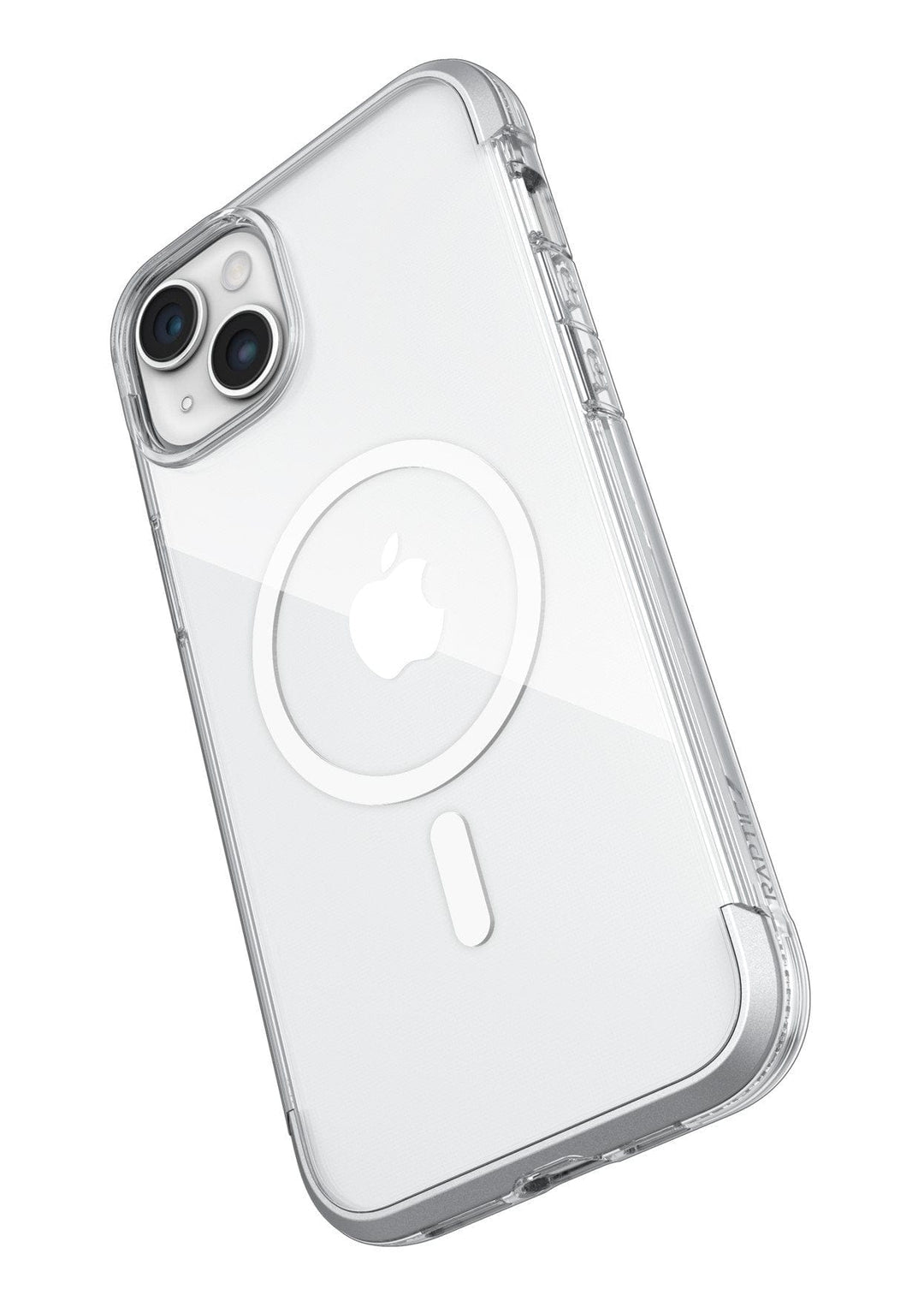 Description: The Raptic Air 1.0 MagSafe for iPhone 15 Series by Raptic features a clear design that highlights the Apple logo and dual camera lenses with a distinctive MagSafe circular motif, while offering 4-metres of drop protection.