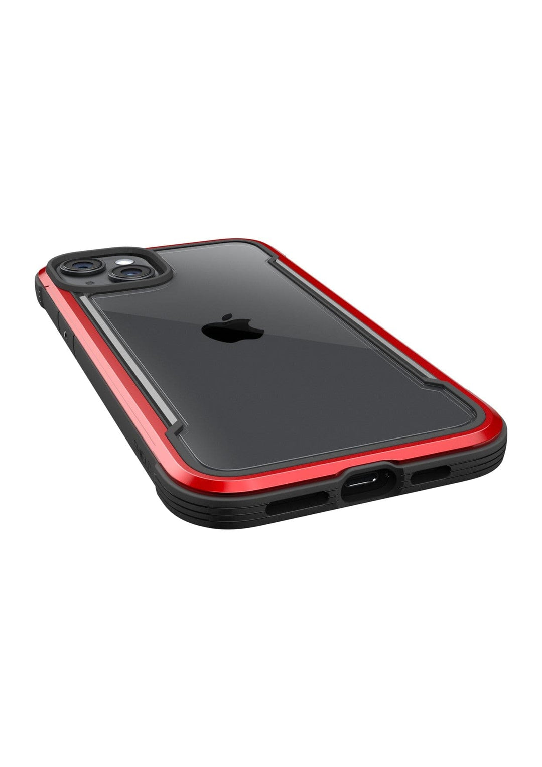 A smartphone with a black rear and two camera lenses is shown in a Raptic Shield iPhone 15 Shield Case, providing 3-metre drop protection.