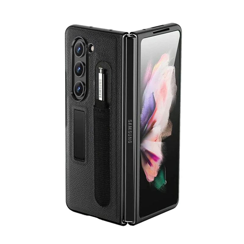 Urban Samsung Galaxy Z Fold 5 Kickstand Case with Pen Holder - Black. Compatible with Fold 5 edition, secure Spen holder, wireless charging compatible.