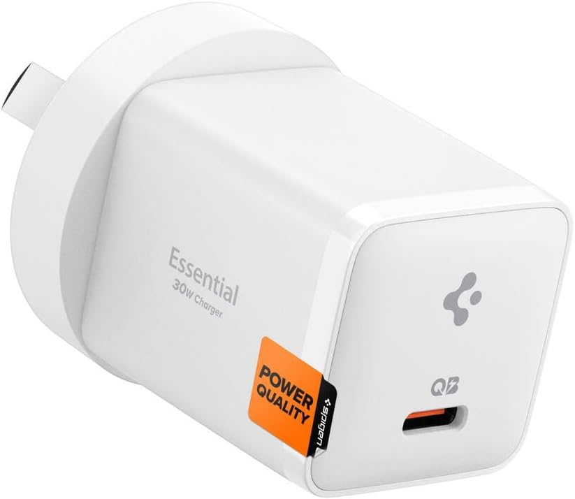 SPIGEN USB C Charger 30W GaN Pro Wall Charger for iPhone 17 16 15 14 iPad Galaxy S25 Z Fold 7 Pixel 10 Universal Power Adapter, Ultra Compact Design QC Essential Fast Charging Type C AU Plug - White