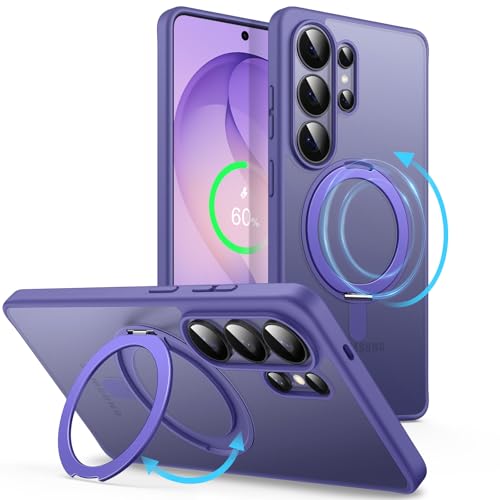 JETech 360 Degree Rotatable Ring Case for Samsung Galaxy S26 Ultra, Compatible with MagSafe, Matte Shockproof Phone Cover with Stand & Ring Holder (Heron Purple)
