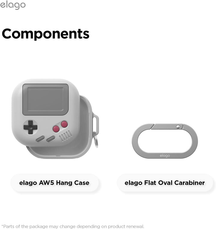 elago AW5 Case Compatible with Samsung Galaxy Buds 4 Pro & Galaxy Buds 4 Case, Classic Game Player Design Cover with Carabiner, Full Protection, Headphone Accessories, for Men, for Women (Light Grey)