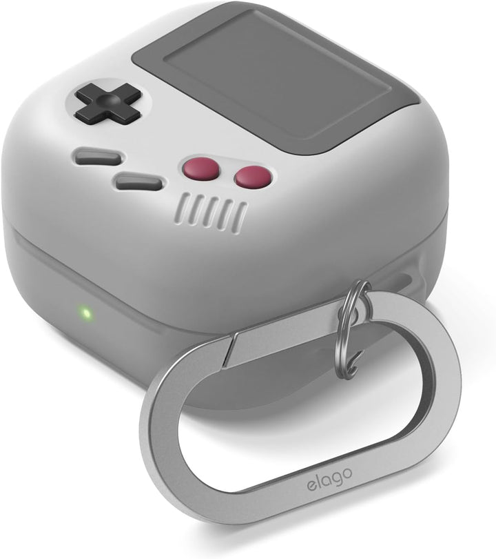 elago AW5 Case Compatible with Samsung Galaxy Buds 4 Pro & Galaxy Buds 4 Case, Classic Game Player Design Cover with Carabiner, Full Protection, Headphone Accessories, for Men, for Women (Light Grey)