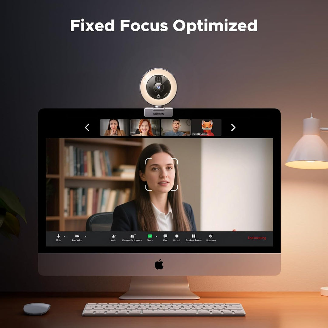 UGREEN 2K@30fps USB Webcam for PC, Adjustable Ring Light, Dual Mic for Clear Stereo Audio, Noise Cancelling, USB Web Cam Camera for Skype, Zoom Meeting, Live Streaming, Video Calling, Conferences