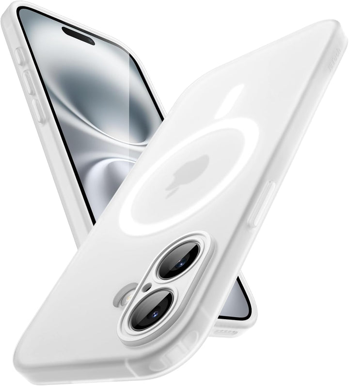 iPhone 16 Case with MagSafe, Non-Yellowing and Anti-Fingerprint, Shockproof Translucent Frosted TPU Soft Phone Cover (Frosted Clear)