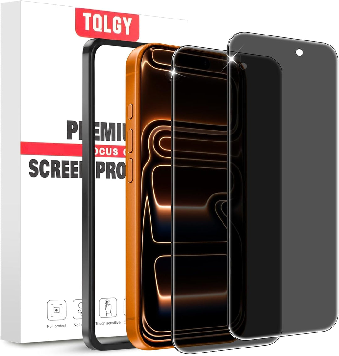 TQLGY Privacy Screen Protector for iPhone 17 Pro Max 6.9-Inch, Anti-Spy Private Tempered Glass with Easy Installation Tool, Anti-Scratch, Case Friendly, 2-Pack