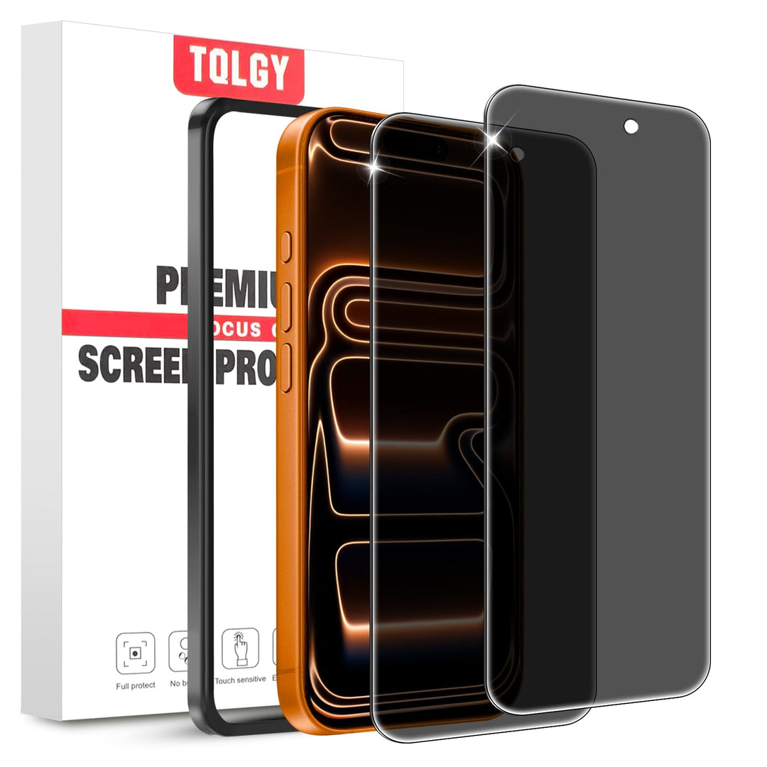 TQLGY Privacy Screen Protector for iPhone 17 Pro 6.3-Inch, Anti-Spy Private Tempered Glass with Easy Installation Tool, Anti-Scratch, Case Friendly, 2-Pack