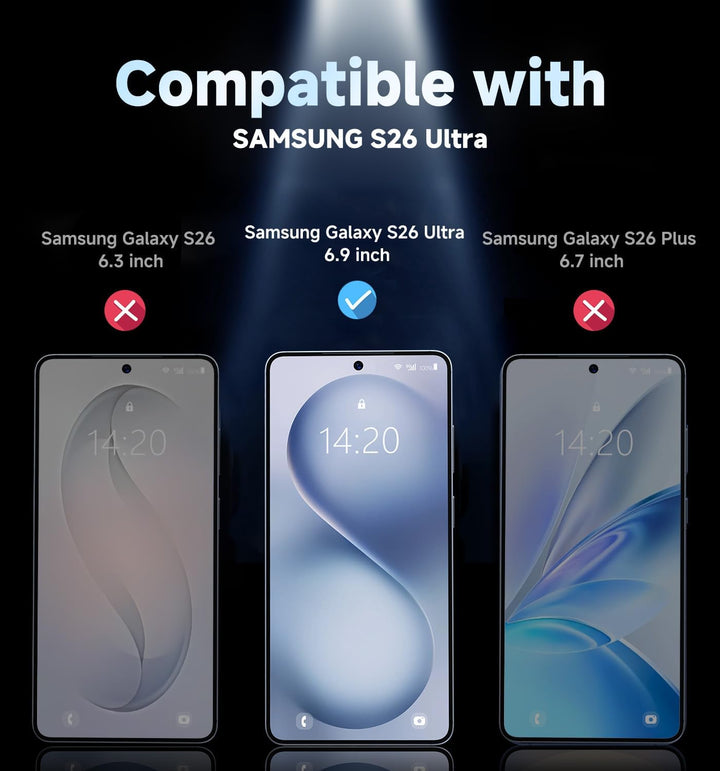 MAGIC JOHN 2 Pack for Samsung Galaxy S26 Ultra Privacy Screen Protector, Anti-spy Tempered Glass Film, Auto Dust-Elimination Installation, Bubble Free, Case Friendly