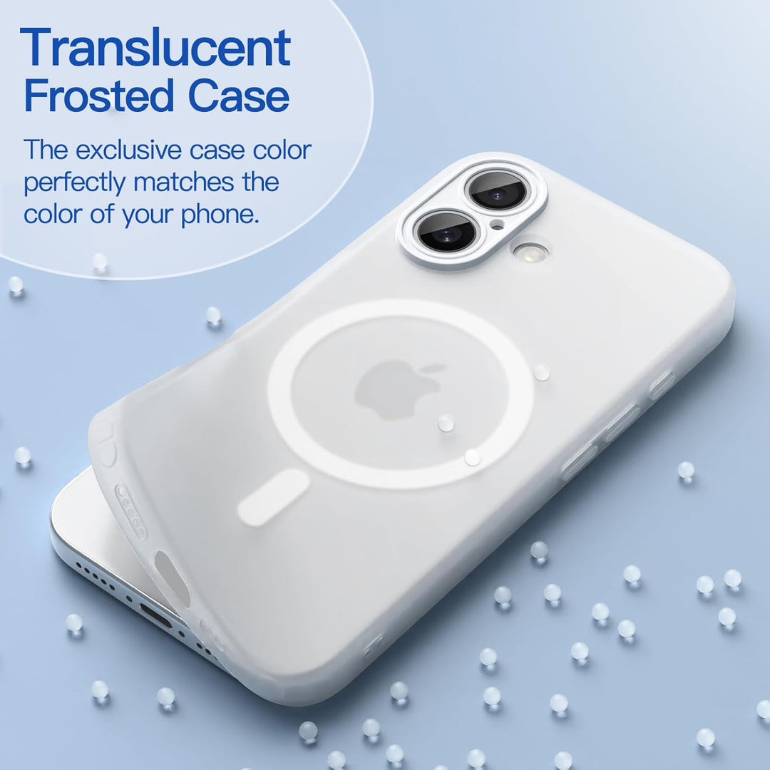 iPhone 16 Case with MagSafe, Non-Yellowing and Anti-Fingerprint, Shockproof Translucent Frosted TPU Soft Phone Cover (Frosted Clear)