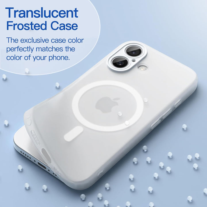 iPhone 16 Case with MagSafe, Non-Yellowing and Anti-Fingerprint, Shockproof Translucent Frosted TPU Soft Phone Cover (Frosted Clear)