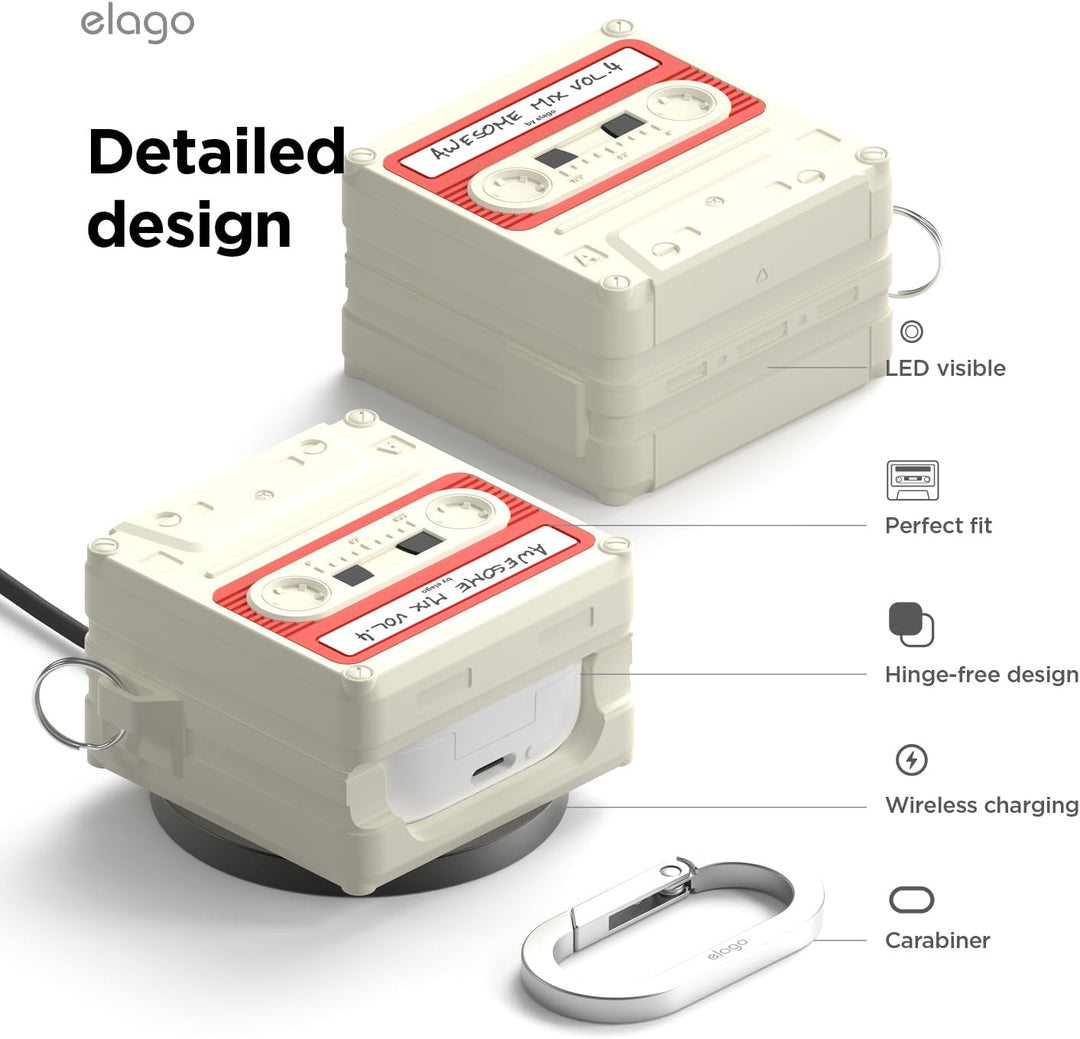 Samsung Galaxy Buds 4 Pro & Galaxy Buds 4 Case, Carabiner Included, Full Protection, Cassette (Classic White)