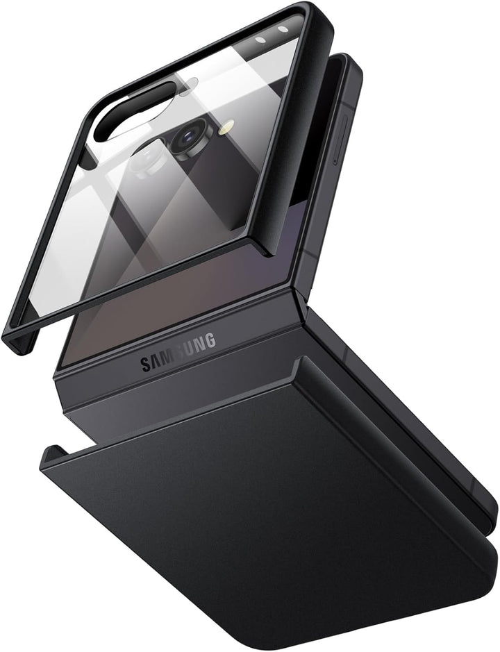 JETech Case for Samsung Galaxy Z Flip 7 2025 with Built-in Front Tempered Glass Screen Protector, Hard PC Slim Shockproof Anti-Scratch Protective Phone Cover (Black)
