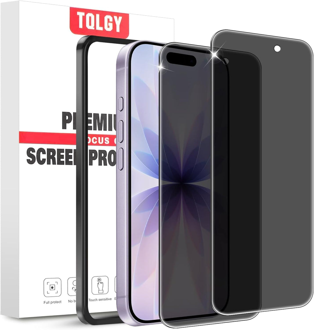 TQLGY Privacy Screen Protector for iPhone 17 6.3-Inch, Anti-Spy Private Tempered Glass with Easy Installation Tool, Anti-Scratch, Case Friendly, 2-Pack
