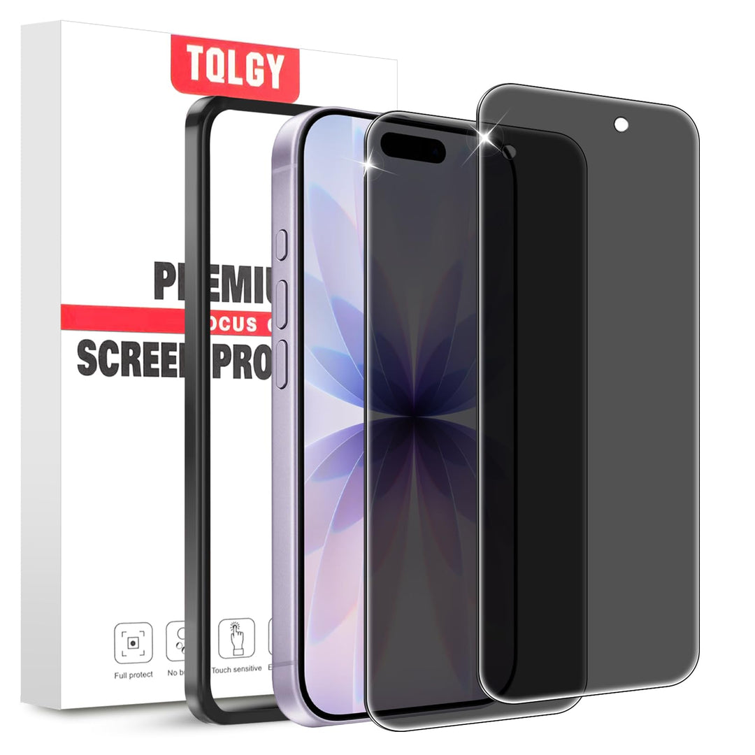 TQLGY Privacy Screen Protector for iPhone 17 Pro 6.3-Inch, Anti-Spy Private Tempered Glass with Easy Installation Tool, Anti-Scratch, Case Friendly, 2-Pack