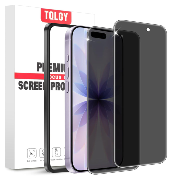 TQLGY Privacy Screen Protector for iPhone 17 Pro 6.3-Inch, Anti-Spy Private Tempered Glass with Easy Installation Tool, Anti-Scratch, Case Friendly, 2-Pack