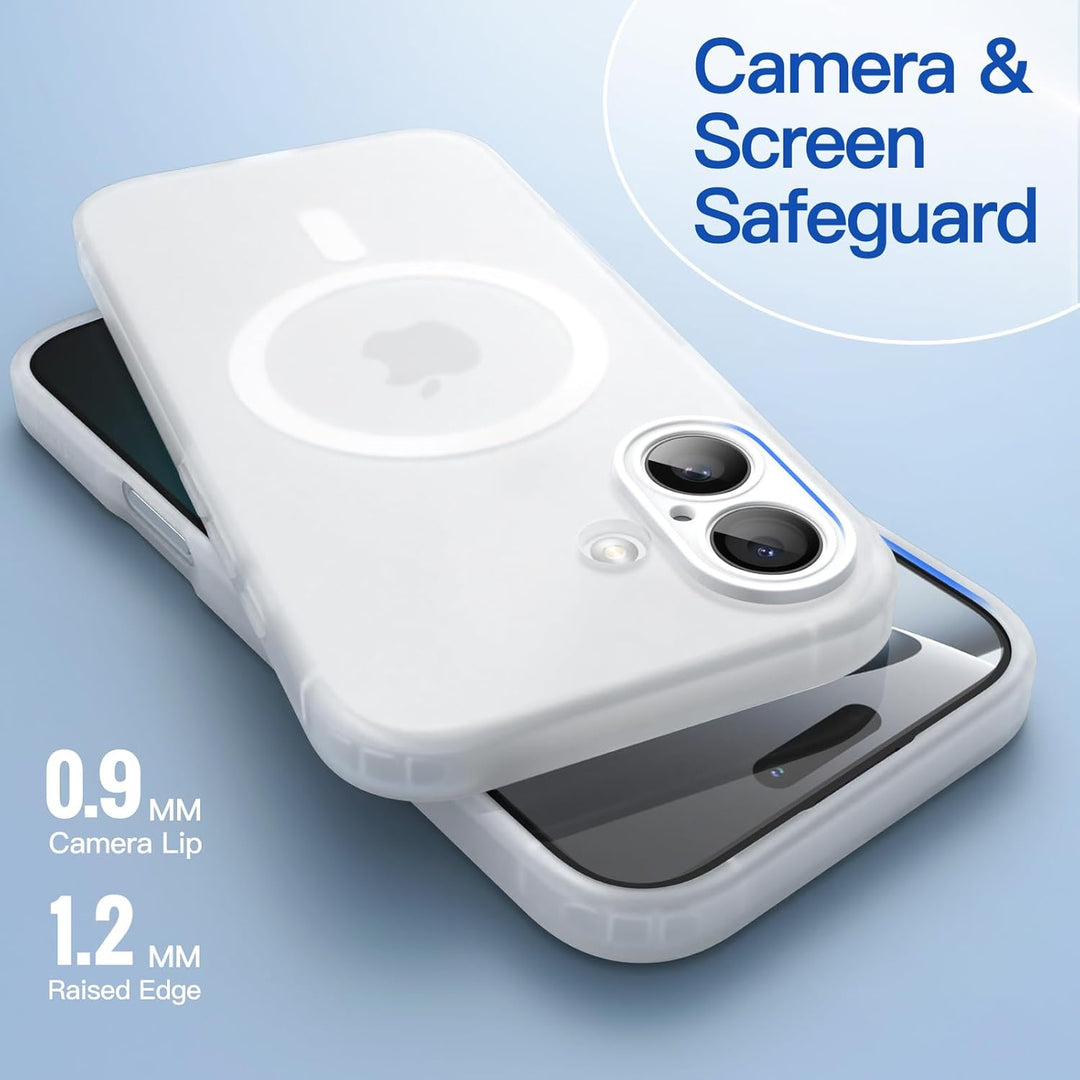 iPhone 16 Case with MagSafe, Non-Yellowing and Anti-Fingerprint, Shockproof Translucent Frosted TPU Soft Phone Cover (Frosted Clear)