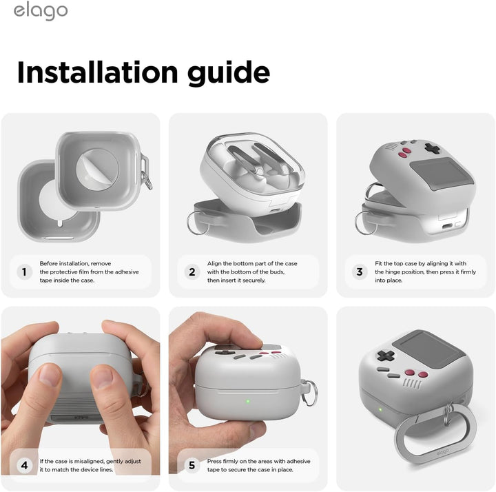 elago AW5 Case Compatible with Samsung Galaxy Buds 4 Pro & Galaxy Buds 4 Case, Classic Game Player Design Cover with Carabiner, Full Protection, Headphone Accessories, for Men, for Women (Light Grey)