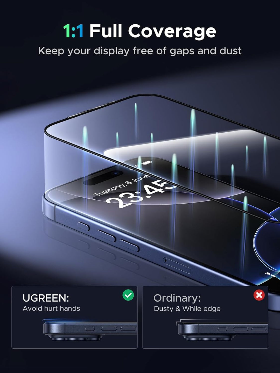 UGREEN 2 Pack Screen Protector Compatible with iPhone 17 Pro Max 6.9-Inch, 9H+ Tempered Glass Film, 8FT Drop Protection, Anti-scratch, Anti-fingerprint, Full Coverage