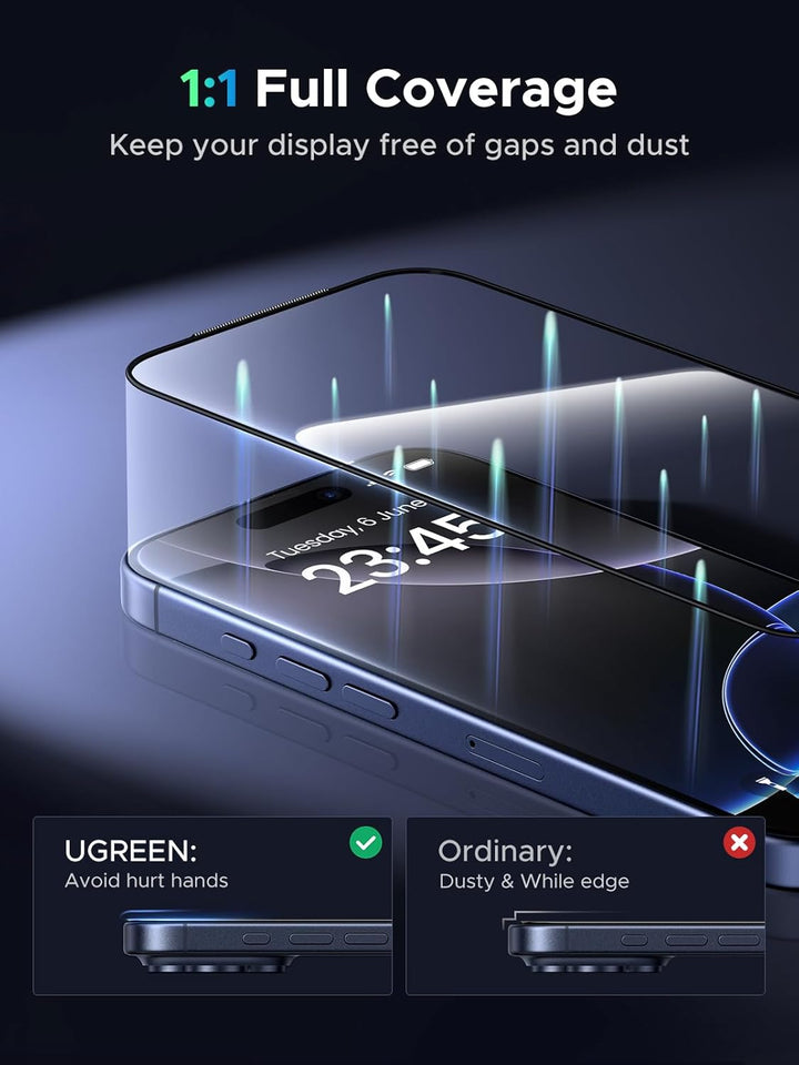 UGREEN 2 Pack Screen Protector Compatible with iPhone 17 Pro Max 6.9-Inch, 9H+ Tempered Glass Film, 8FT Drop Protection, Anti-scratch, Anti-fingerprint, Full Coverage