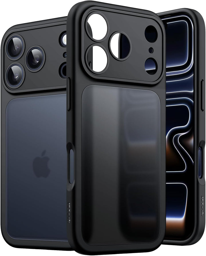 iPhone 17 Pro Case Matte, Shockproof Military Grade Drop Protection, Full Camera Lens Protection, Frosted Translucent Back Minimalist Phone Cover (Black)