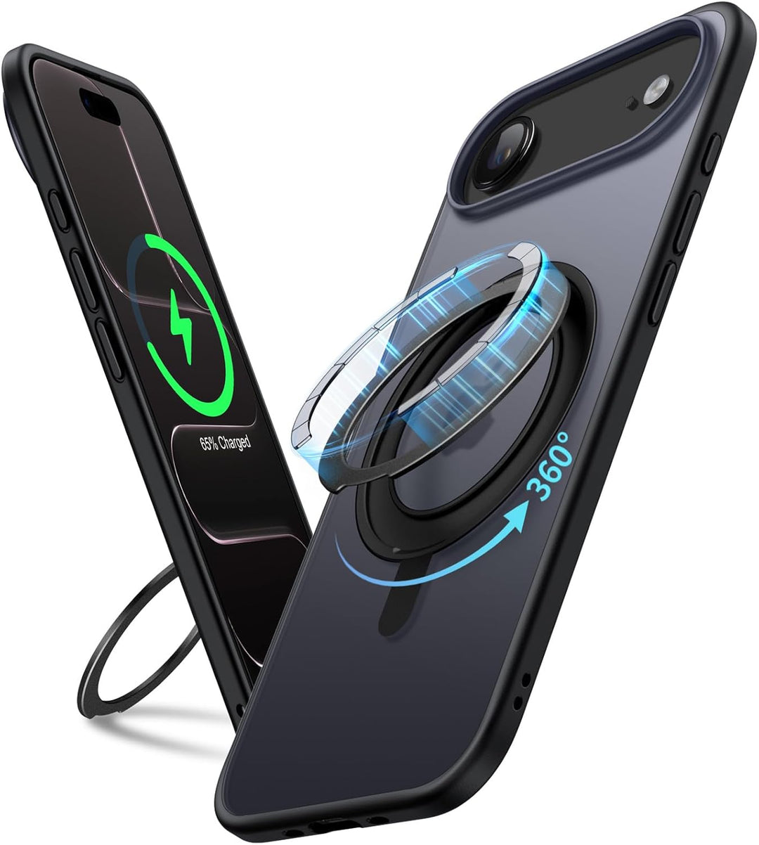 JETech 360 Degree Rotatable Ring Case for iPhone 17 Air with Camera Control Button, Compatible with MagSafe, Slim Shockproof Phone Cover with Stand & Ring Holder, 6.5-Inch Display (Black)