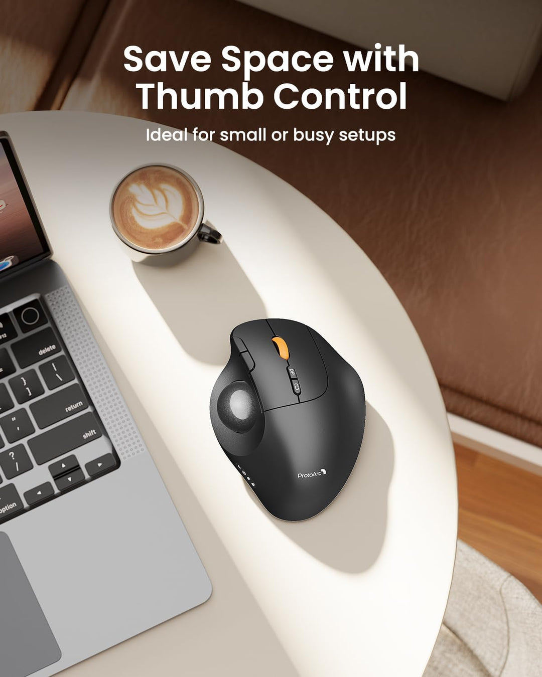ProtoArc Wireless Trackball Mouse, EM02 Bluetooth Ergonomic Rechargeable Computer Ball Mouse, Adjustable Angle & 3 Device Connection, Thumb Control and Smooth Tracking for Laptop, PC, Mac-Gray