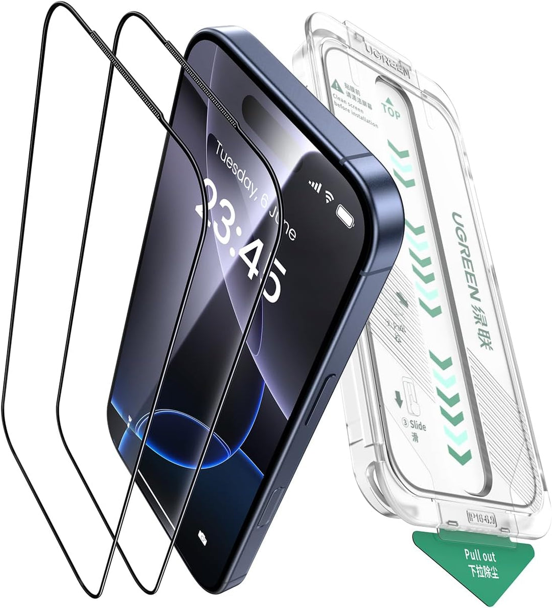 UGREEN 2 Pack Screen Protector Compatible with iPhone 17 Pro Max 6.9-Inch, 9H+ Tempered Glass Film, 8FT Drop Protection, Anti-scratch, Anti-fingerprint, Full Coverage