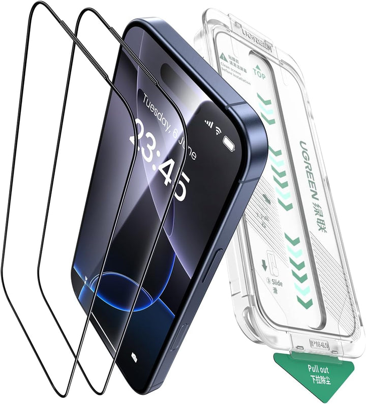 UGREEN 2 Pack Screen Protector Compatible with iPhone 17 Pro Max 6.9-Inch, 9H+ Tempered Glass Film, 8FT Drop Protection, Anti-scratch, Anti-fingerprint, Full Coverage