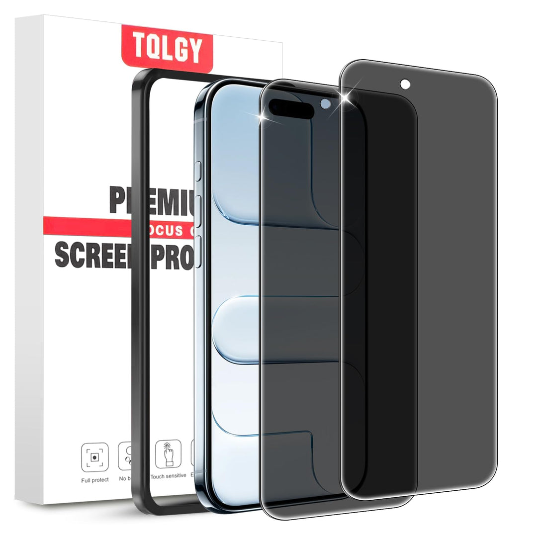 TQLGY Privacy Screen Protector for iPhone 17 Pro 6.3-Inch, Anti-Spy Private Tempered Glass with Easy Installation Tool, Anti-Scratch, Case Friendly, 2-Pack
