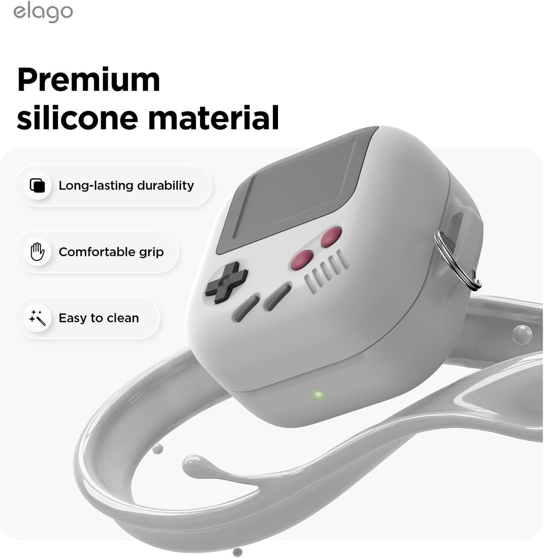 elago AW5 Case Compatible with Samsung Galaxy Buds 4 Pro & Galaxy Buds 4 Case, Classic Game Player Design Cover with Carabiner, Full Protection, Headphone Accessories, for Men, for Women (Light Grey)