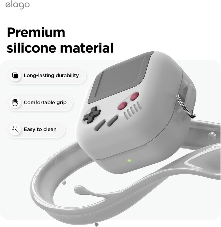 elago AW5 Case Compatible with Samsung Galaxy Buds 4 Pro & Galaxy Buds 4 Case, Classic Game Player Design Cover with Carabiner, Full Protection, Headphone Accessories, for Men, for Women (Light Grey)