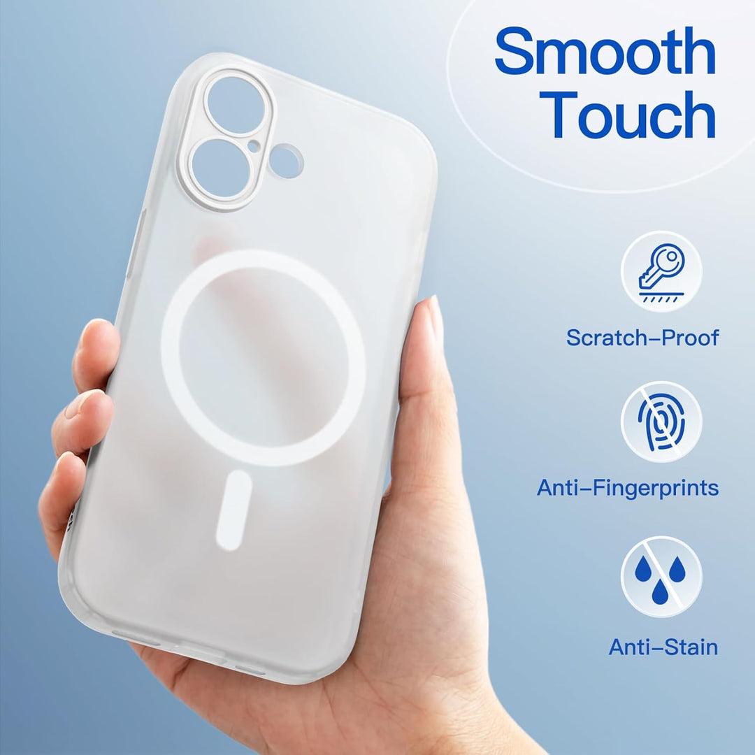 iPhone 16 Case with MagSafe, Non-Yellowing and Anti-Fingerprint, Shockproof Translucent Frosted TPU Soft Phone Cover (Frosted Clear)