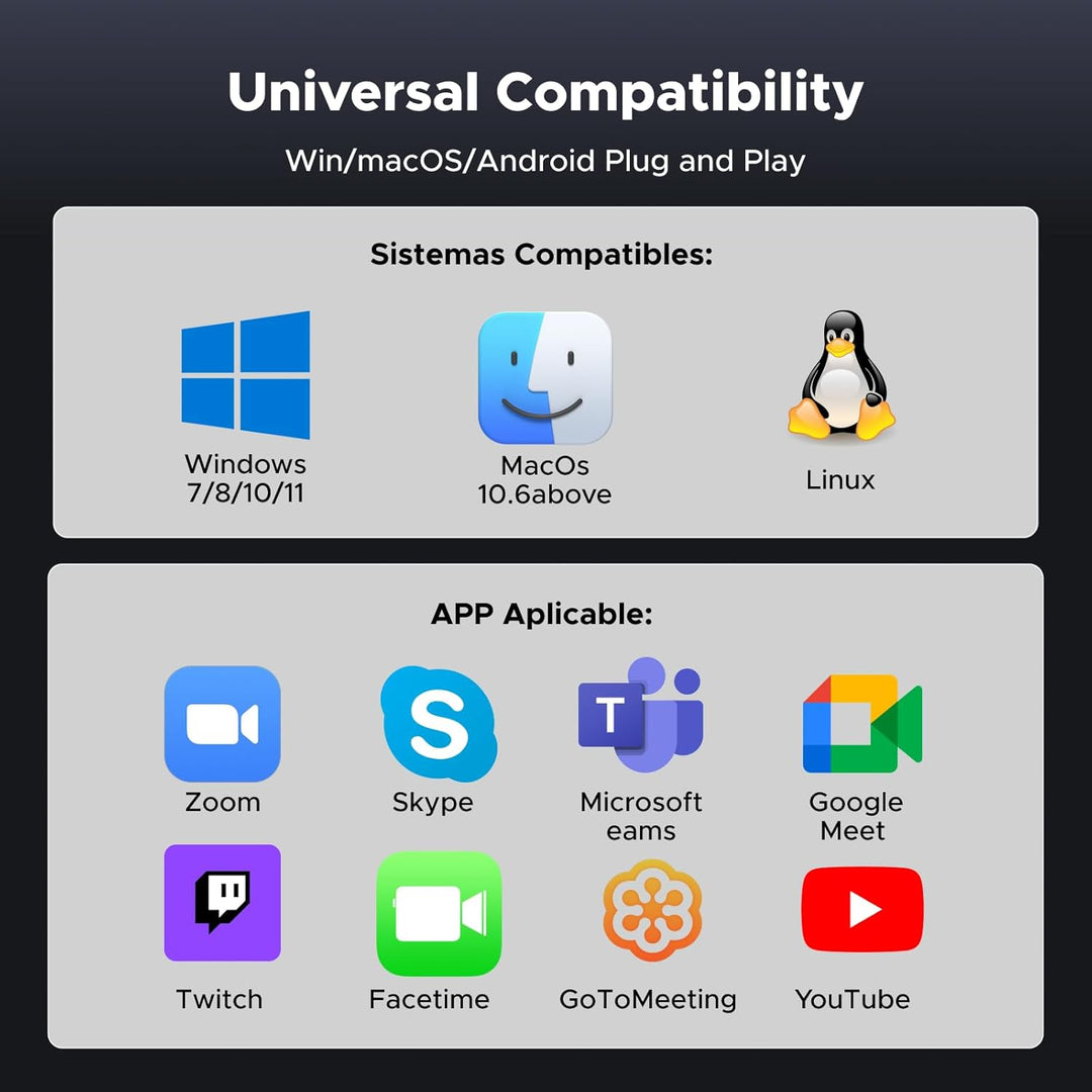 UGREEN 2K@30fps USB Webcam for PC, Adjustable Ring Light, Dual Mic for Clear Stereo Audio, Noise Cancelling, USB Web Cam Camera for Skype, Zoom Meeting, Live Streaming, Video Calling, Conferences