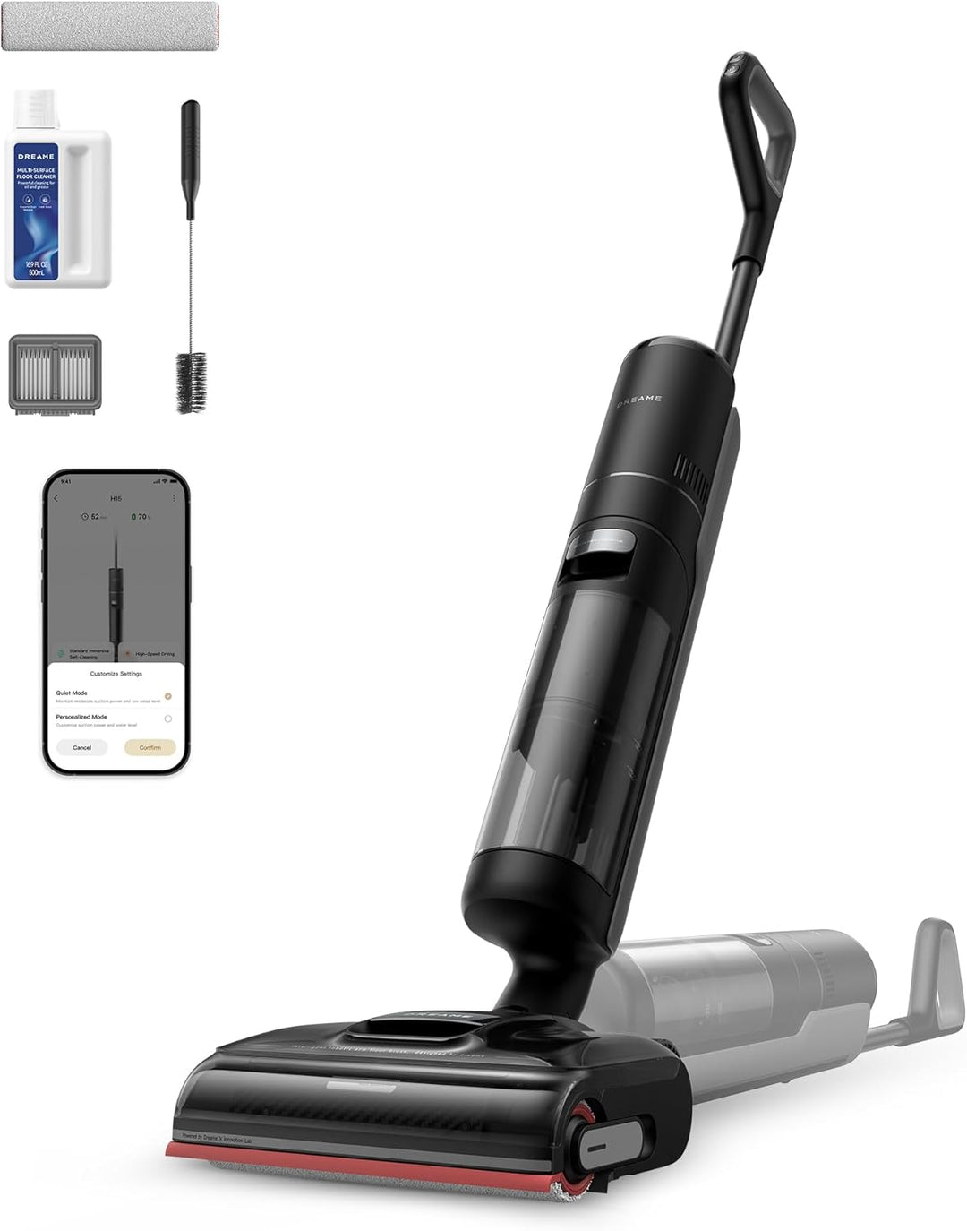 dreame H15 Cordless Wet Dry Vacuum Cleaner 21,000 Pa Suction, AI DescendReach Robotic Arm, Triple Edge,Tangle Cut Hair 180° Lie-Flat Reach, 100℃ Self-Cleanning,90℃ Quiet Drying 5min,Extended Runtime