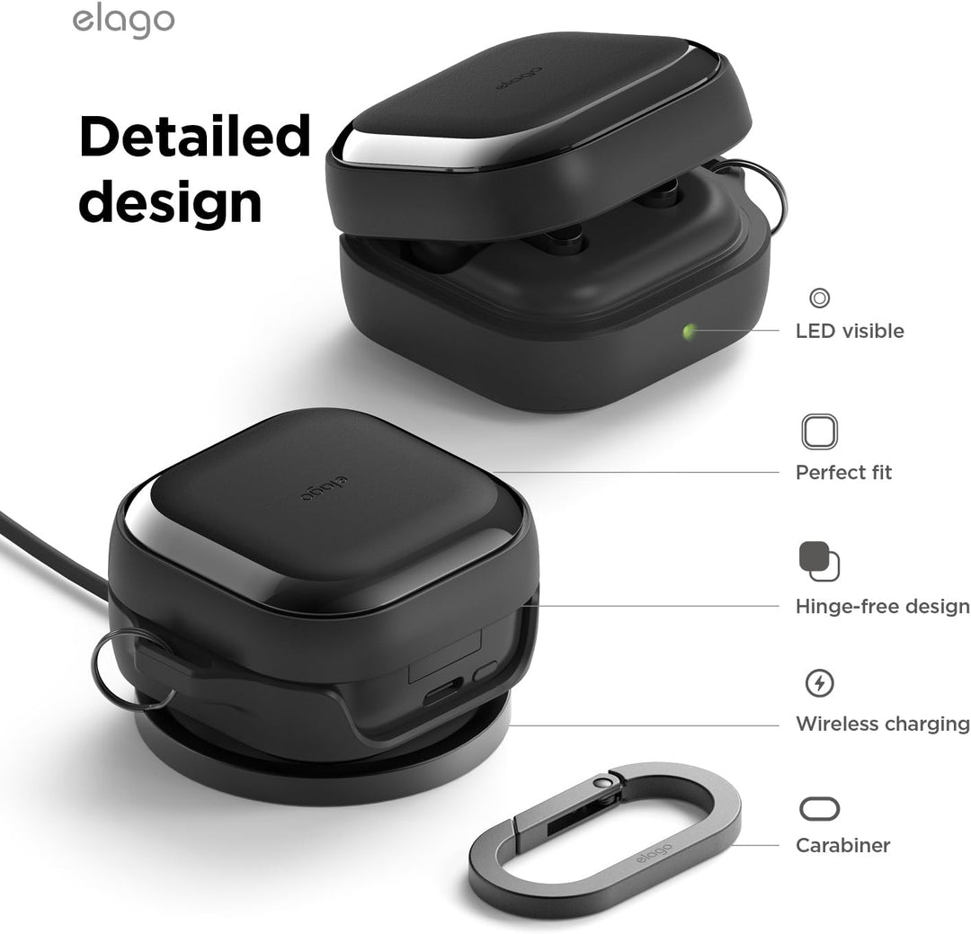 elago EDC Case Compatible with Samsung Galaxy Buds 4 Pro Case & Galaxy Buds 4 Case, Carabiner Included, Premium TPU Cover, Wireless Charging, Headphone Accessories, for Men, for Women (Black)