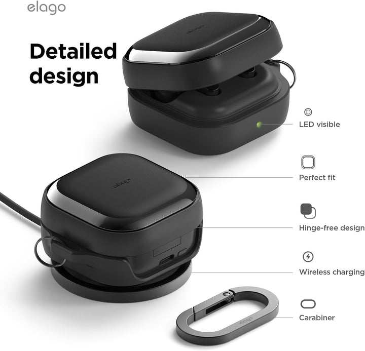 elago EDC Case Compatible with Samsung Galaxy Buds 4 Pro Case & Galaxy Buds 4 Case, Carabiner Included, Premium TPU Cover, Wireless Charging, Headphone Accessories, for Men, for Women (Black)