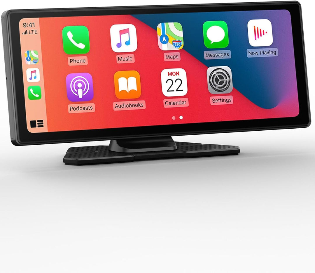 The MobileTechnica 9.26-inch Wireless CarPlay Screen offers a vibrant touch display with app icons for Phone, Music, Maps, and more—supporting Apple CarPlay & Android Auto for seamless in-car connectivity on a portable stereo for all vehicles.