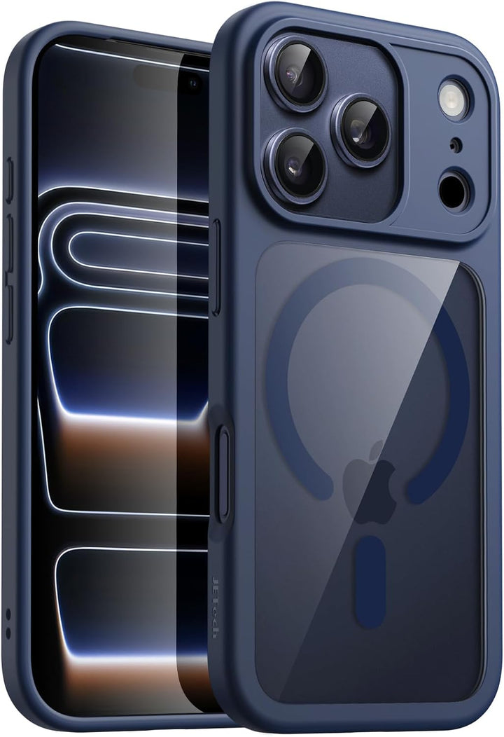JETech Magnetic Case for iPhone 17 Pro 6.3-Inch Compatible with MagSafe, Shockproof Phone Bumper Cover, Solid Color Matte TPU Frame, Anti-Scratch Clear Back (Dark Blue)