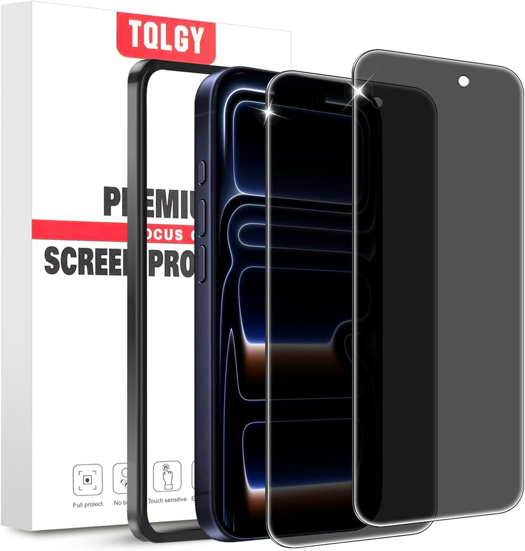 TQLGY Privacy Screen Protector for iPhone 17 Pro 6.3-Inch, Anti-Spy Private Tempered Glass with Easy Installation Tool, Anti-Scratch, Case Friendly, 2-Pack