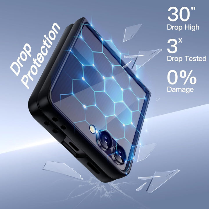 JETech Case for Samsung Galaxy Z Flip 7 2025 with Built-in Front Tempered Glass Screen Protector, Hard PC Slim Shockproof Anti-Scratch Protective Phone Cover (Black)