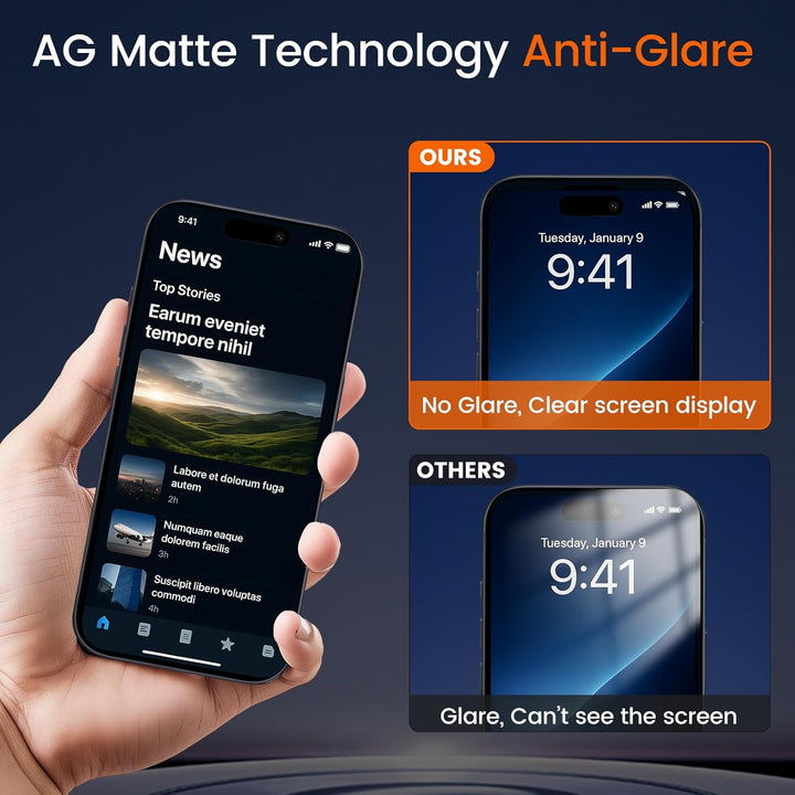 TQLGY Matte Screen Protector for iPhone 17 Pro 6.3-Inch, Anti-Glare & Anti-Fingerprint Tempered Glass with Easy Installation Tool, Anti-Scratch, Case-Friendly, Smooth as Silk, 2-Pack