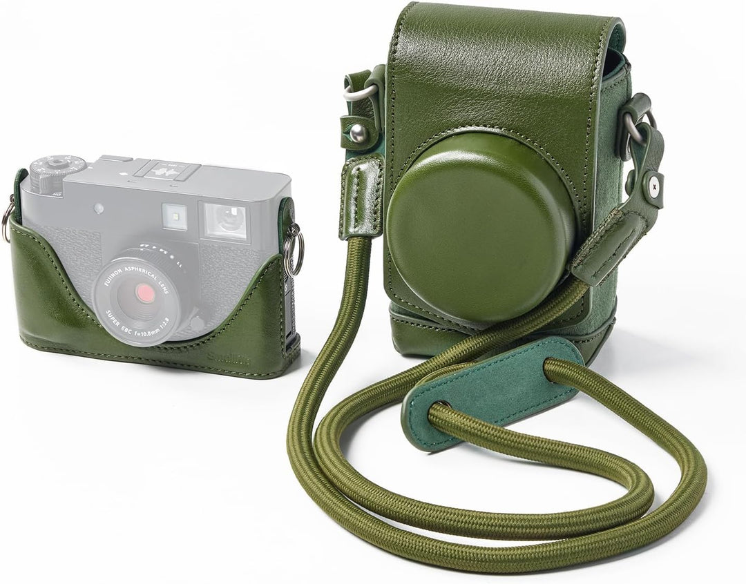 SMALLRIG Leather Case Kit for FUJIFILM X Half, Retro Style Full-Cover Carrying Bag with Half Leather Case, Built-in Card Pocket, Portable and Protecting with Woven Shoulder Strap (Green) - 5220