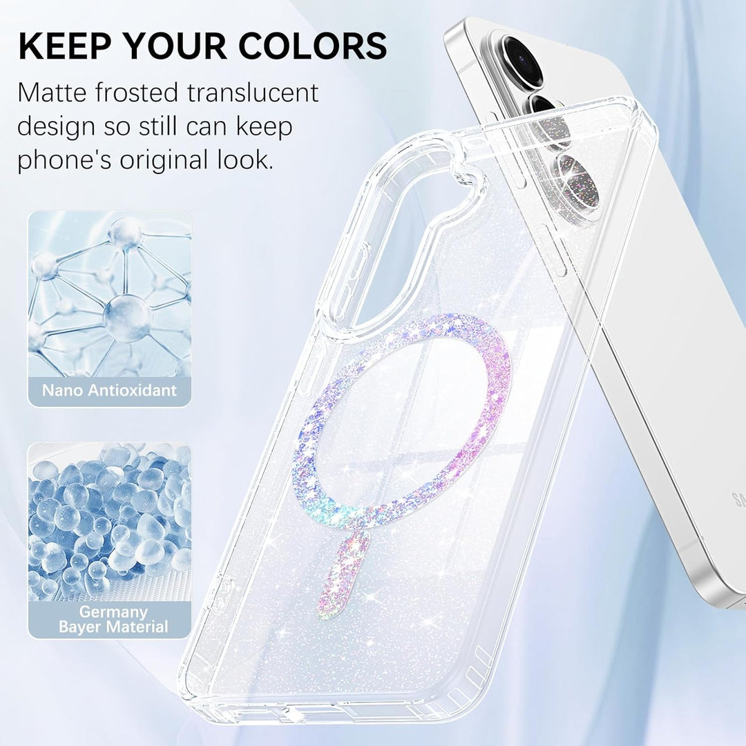 Samsung S26 Case Glitter, Magnetic Case Compatible with MagSafe - Clear