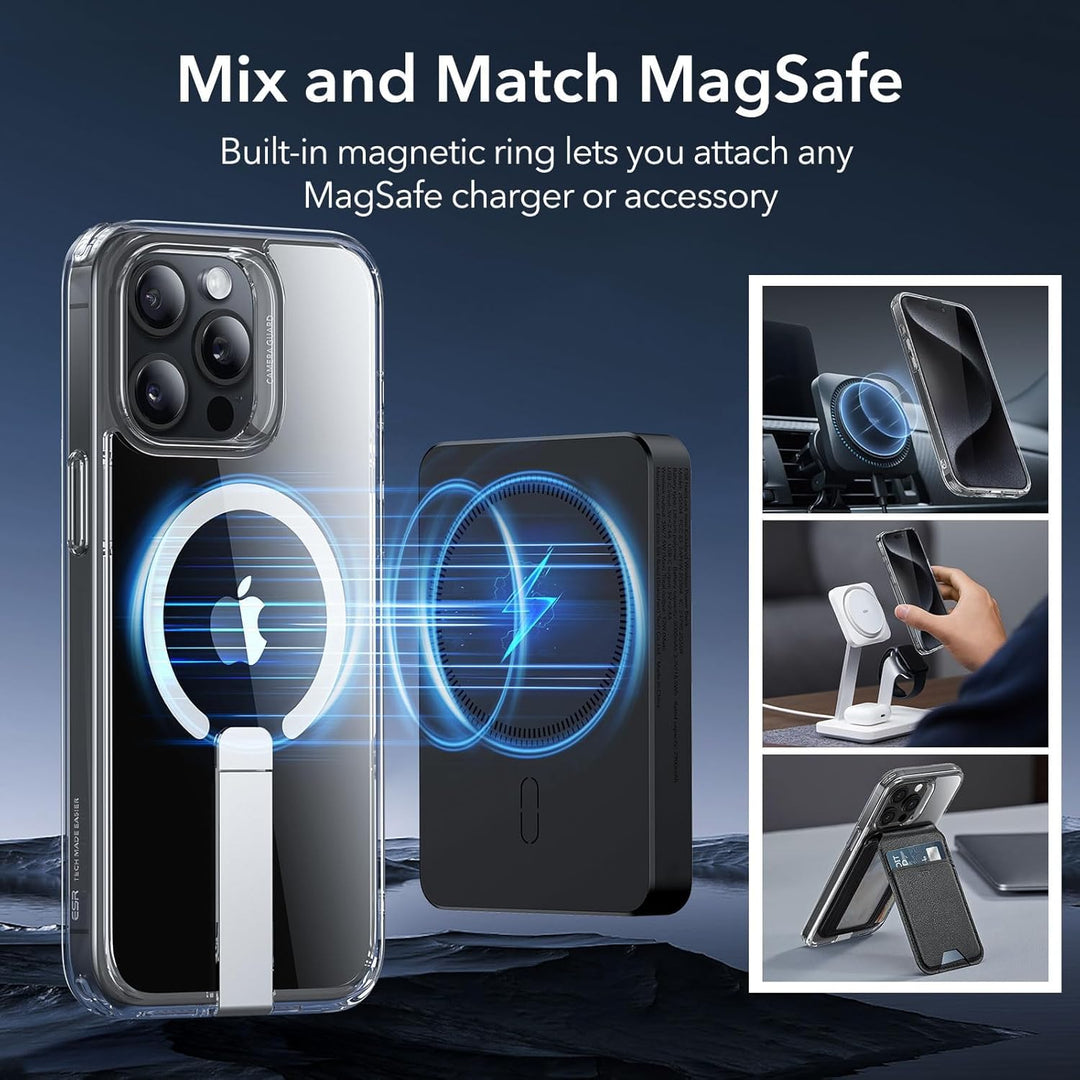 ESR for iPhone 15 Pro Max Case with Kickstand, Military-Grade Shockproof Protection, Magnetic Fully Adjustable Flickstand Phone Case, Compatible with MagSafe Accessories, Boost Series, Clear
