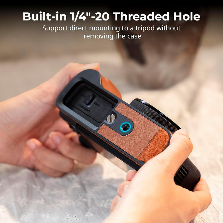 SmallRig Leather Case Kit for Canon PowerShot V1, Including Half Leather Case, Flip Case Cover, Wrist Strap & Furry Windscreen, Portable and Protecting (Brown) -5385