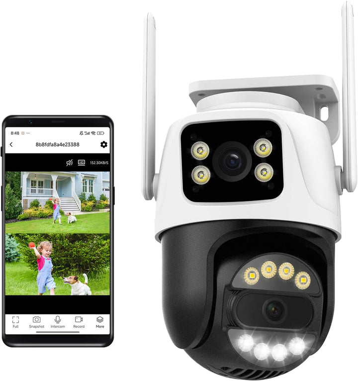 6MP WiFi Dual Lens Outdoor Security Camera Outdoor, Home Surveillance Camera, 2.4GHz Wireless, PTZ, 355°Pan, 90°Tilt, Human Detection & Auto Tracking, 2-Way Audio, IP66, Night Vision, 24/7 Recording