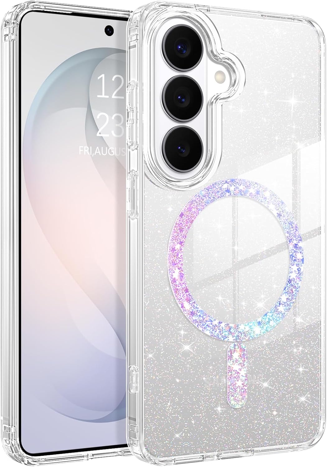 DOMAVER for Samsung S26 Case Glitter, Magnetic Case Compatible with MagSafe, Slim Sparkle Bling Shockproof Protective Phone Cover for Samsung Galaxy S26 6.3", Clear