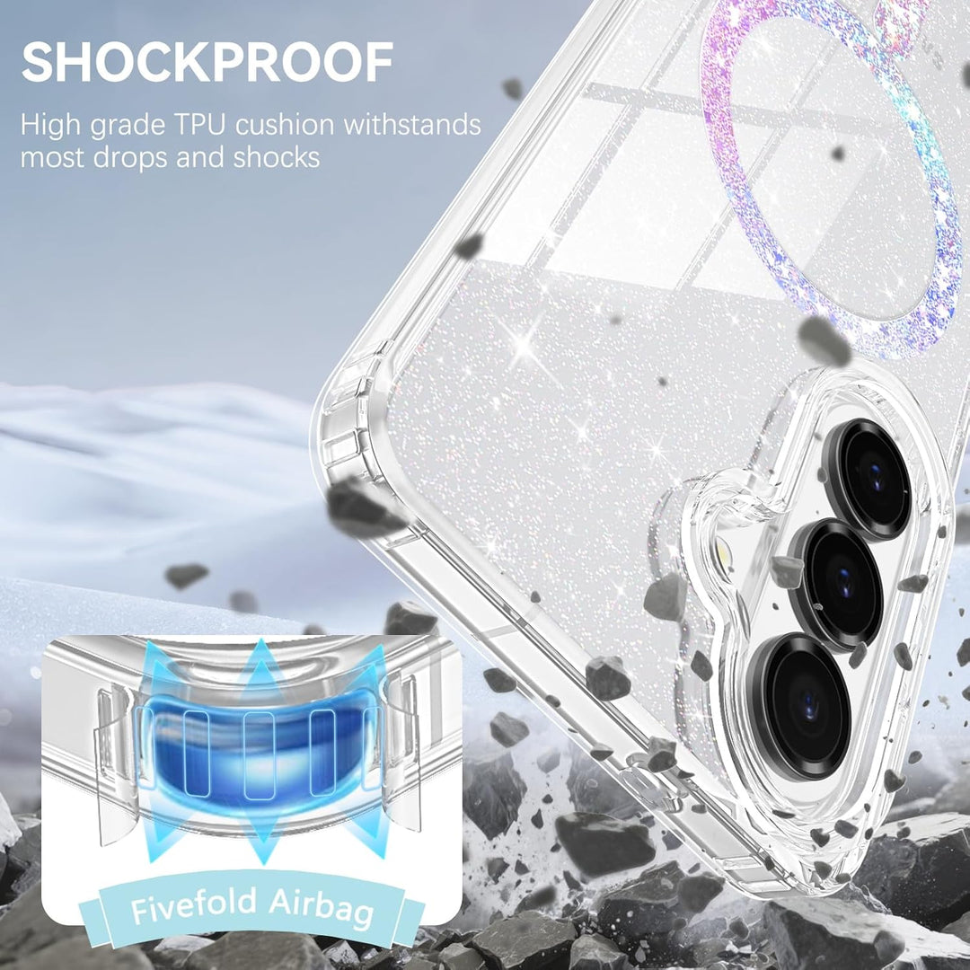 Samsung S26 Case Glitter, Magnetic Case Compatible with MagSafe - Clear