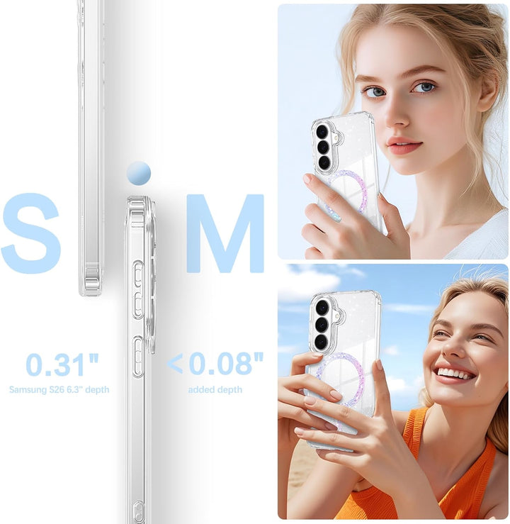 Samsung S26 Case Glitter, Magnetic Case Compatible with MagSafe - Clear