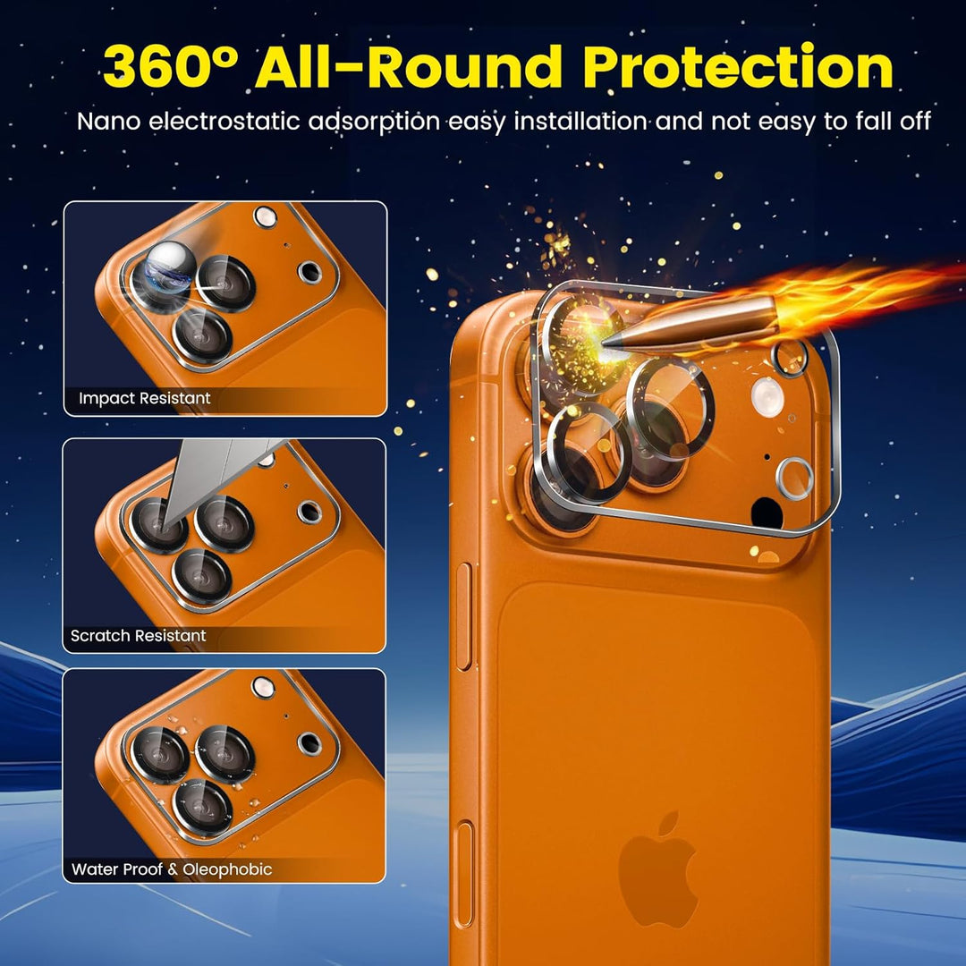 TQLGY 3 Pack Camera Lens Protector for iPhone 17 Pro Max 6.9", 9H Tempered Glass, HD Clear, Anti-Scratch, Strong Adhesion, Case Friendly, Easy Installation
